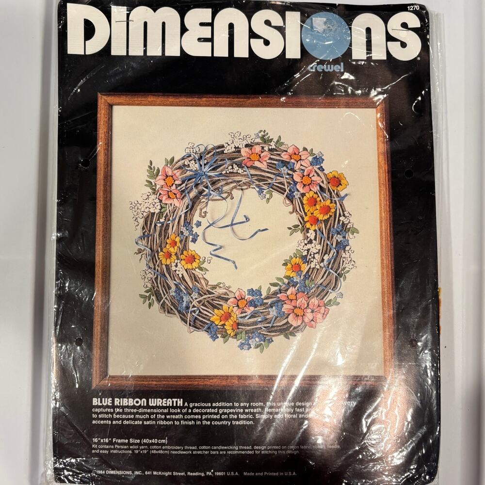 Dimensions Crewel Partial Kit Includes Stamped Cloth Floss Persian Wool Ribbon